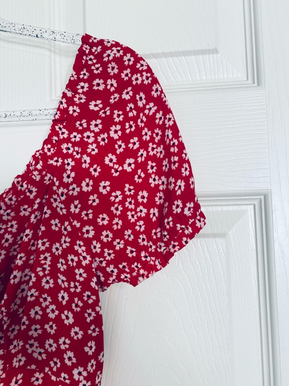 Abercrombie & Fitch Red Floral Mini Dress XS Milkmaid Y2K Puff Sleeve Tie Back - Picture 5 of 11